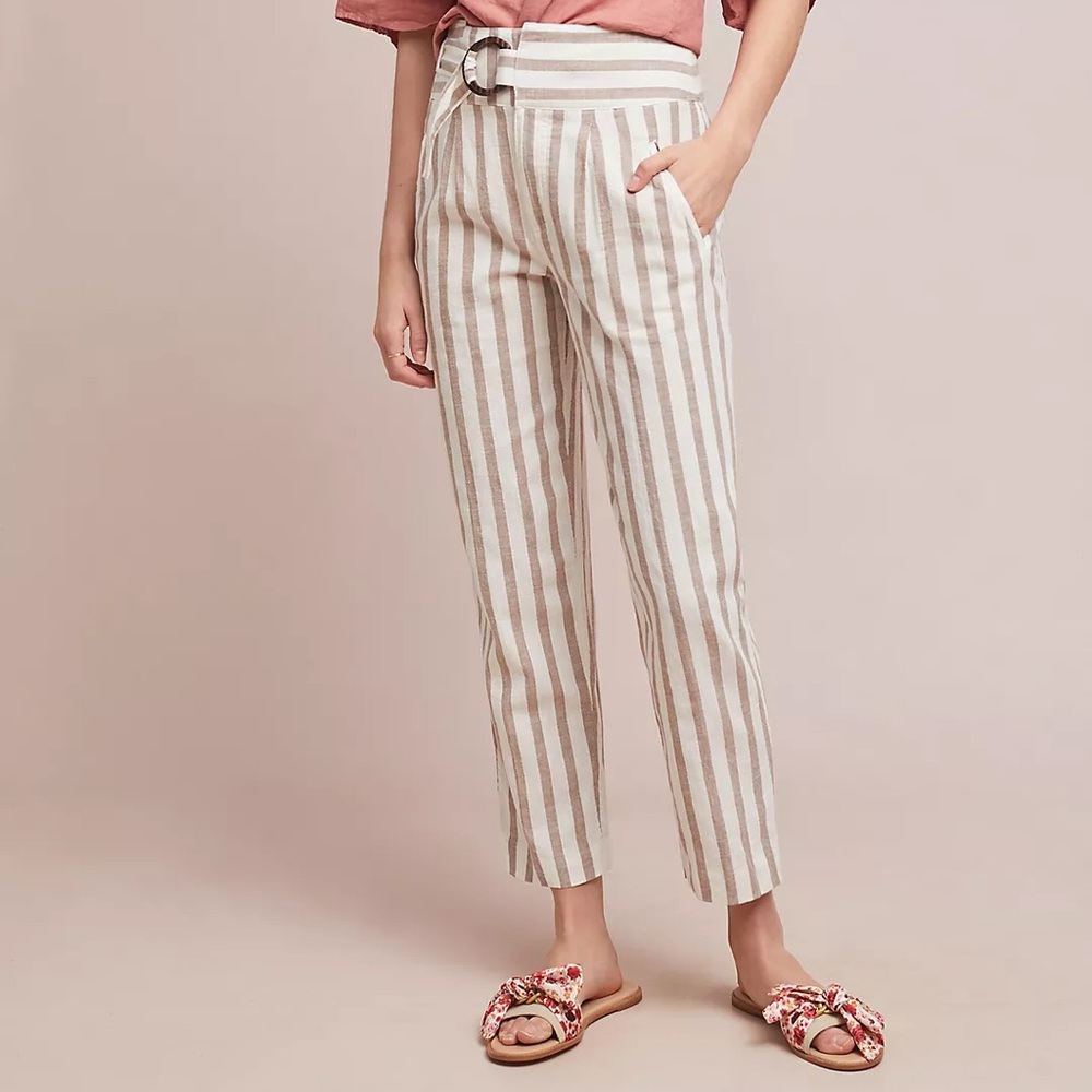 Anthropologie Stripe Linen Oasis Pant with Belt, size 0